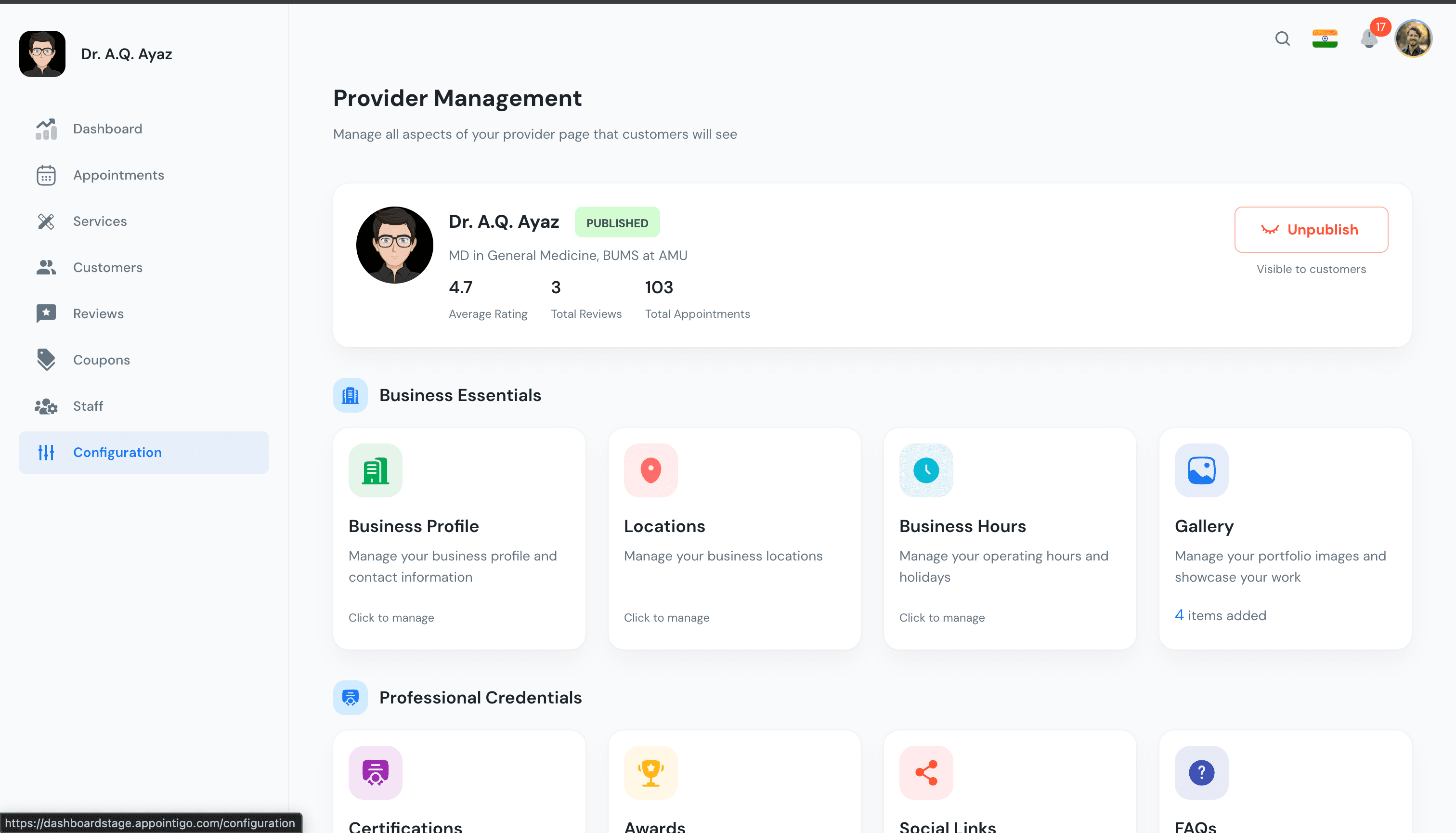Appointigo – Appointment Management Dashboard